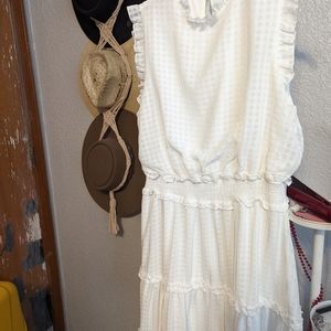White High Neck Gingham Dress